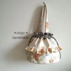 391＊巾着トートバッグ＊ 丸底タイプ＊ハンドメイド