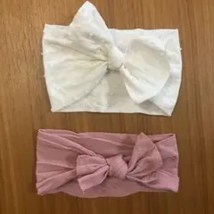 ベビーブリング　リボン付きヘアバンド2点セット　ホワイト　ピンク