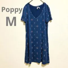 良品　花柄 Vネック 半袖ワンピース　綺麗め 【M】ネイビー　海外古着　リゾート