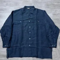 ト*ー様 90s BONTON シルク100% 長袖シャツ ネイビー 絹 無地のサムネイル