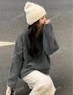 完売品グレーオーバーサイズニット Vネック 長袖