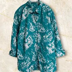 古着　シャツ　ターコイズ　袖　折り返し