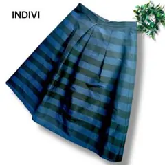 インディヴィ 【L】フレアスカート ひざ丈 ストライプ カジュアル