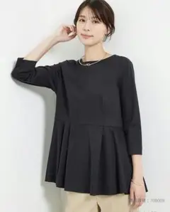 PLST　プラステ　グロスジャージーペプラムカットソー　M　ブラック　黒
