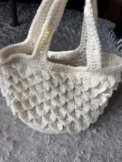 オフホワイト 編み物バッグ 直径約20cm