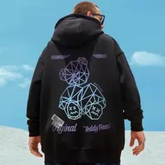 【送料無料】 メンズ パーカー 黒 ブラック くま 新品 XL LL フード