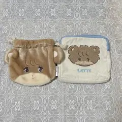 mikko ラテ ガチャ フェイス巾着 もこもこポーチ