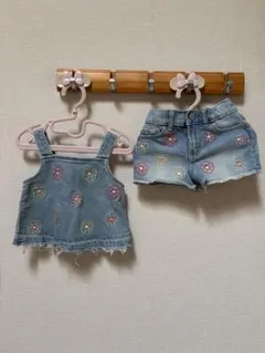 gap デニム刺繍トップス＆ショートパンツセット 2yearsのサムネイル