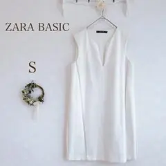 ZARA BASIC ワンピース　ノースリーブ　白　ステッチ　裏地付き　S ⭐︎のサムネイル