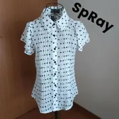 SpRay ドット柄　取り外し可能リボン付き フリル袖ブラウス