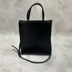 YAHKI スタッズ付きブラックレザーショルダーバッグ