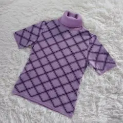 INDIVI(インディヴィ) チェック柄タートルネック半袖ニット