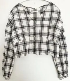 MAJESTIC LEGON ブラウス　白黒　チェック　前後　Vネック　 M