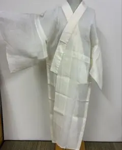本麻 紋紗 白 長襦袢 クリーニング美品 小柄な方 裄64身丈121㎝いしき