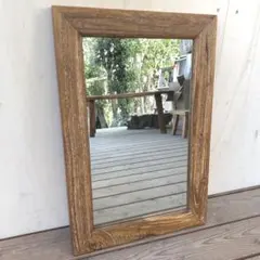英国アンティークチーク古木ウォールミラー/木製壁掛け鏡/立鏡/姿見(89-309