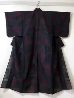 【美品・未使用】着物　小紋　単衣　紗　昭和レトロ　和装　手縫い　躾糸付き