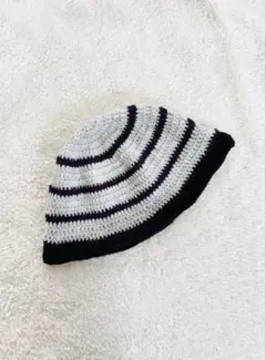 グラニースクエアハット　クラッシャーハット　バケットハット　ニット帽　ストライプ