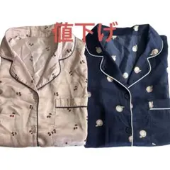 GUサテンパジャマ（チェリー柄）とネイビー桃柄セット