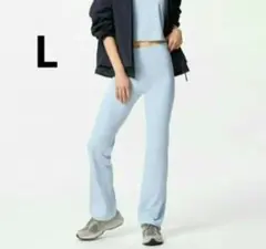 新品タグ付き UNIQLOエアリズムソフトリブフレアレギンス　L ブルーのサムネイル