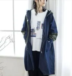 ScoLar 異素材切替デニムコート ネイビー