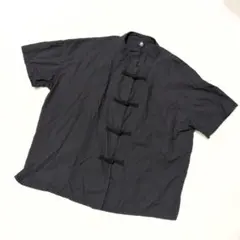 【メルロー】チャイナボタン 半袖ブラウス ブラック Fサイズ ゆるだぼのサムネイル