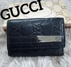 GUCCI グッチ GGロゴレザー シマレザー 黒 キーケース