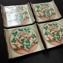 赤絵菊文 四方 銘々皿 4客