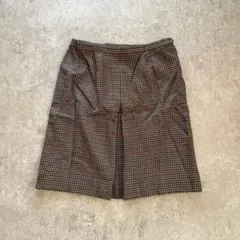 チェック柄スカート ブラウン 膝丈 カジュアル クラシック レトロ モダン 古着