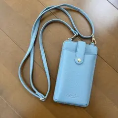 スマホショルダー　ミニ財布　カード収納　ファスナーポケット付き　青