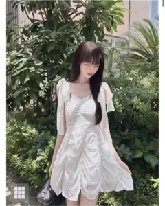 GRL 白 レース リボン ミニワンピース フレア ガーリー 韓国 清楚