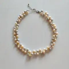 天然石と淡水パールのネックレス　①ピンク系＆シトリン