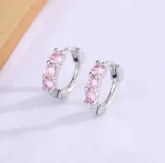 ピンク CZダイヤ フープタイプ　金属アレルギー対応 高品質　シルバー