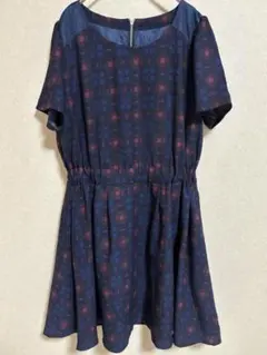 THE EMPORIUM チェックワンピース L 紺 フレア 上品 半袖 春夏