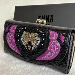 ANNA SUI 長財布 レザー がま口 バタフライ金具 リザード ブラックのサムネイル