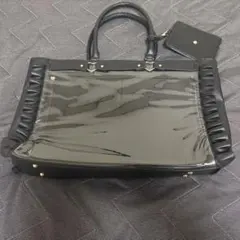 ブラック 痛バッグ A3ハートバックルフェイクレザーフリルトートバッグ