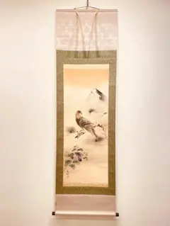 美品 掛け軸 日本画家 野村隆古作 白梅喜雀図 共箱 太巻き付 縁起物