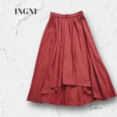 Y5854【イング】フレアスカート ロング丈 Aライン ハイウエスト 赤茶 M