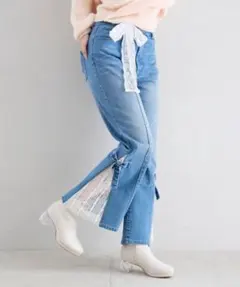 MAJESTIC LEGON レースベルトセット裾リボンデニム