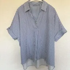 【美品】INGNI イング ストライプ スキッパーシャツ ブラウス ブルー F