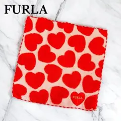 【FURLA】ハンドタオル レッド/ホワイト ハート USED E-pb