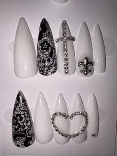 ホワイト ブラック レース ネイルチップ