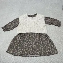 【petit main】花柄ワンピース＆ニットセット 100cm