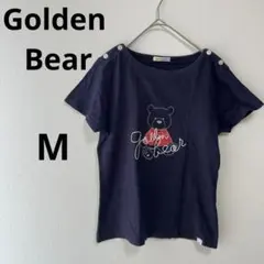 ゴールデンベア【M】クマのイラスト 半袖Tシャツネイビー 刺繍　アニマルのサムネイル