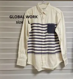 GLOBAL WORK ストライプ 長袖シャツ Lサイズ