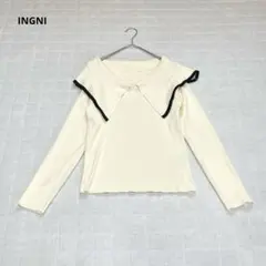 【イング】セーラーカラーリブニット　プルオーバー　無地　カジュアル　ホワイト　M