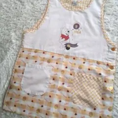 くまのプーさんエプロン　黄色チェックM〜L