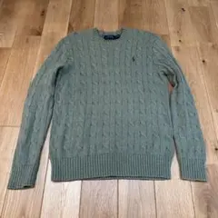 ラルフローレン　コットンケーブルセーター　レディースM相当　セージグリーン