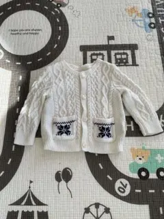 ホワイト ケーブルニット カーディガン 9Mサイズ　70相当　ラルフローレン