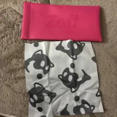 Zoff メガネケース ピンク 犬模様　メガネ拭き