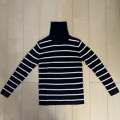ボーダー　セーター　ネイビー　長袖　ハイネック
